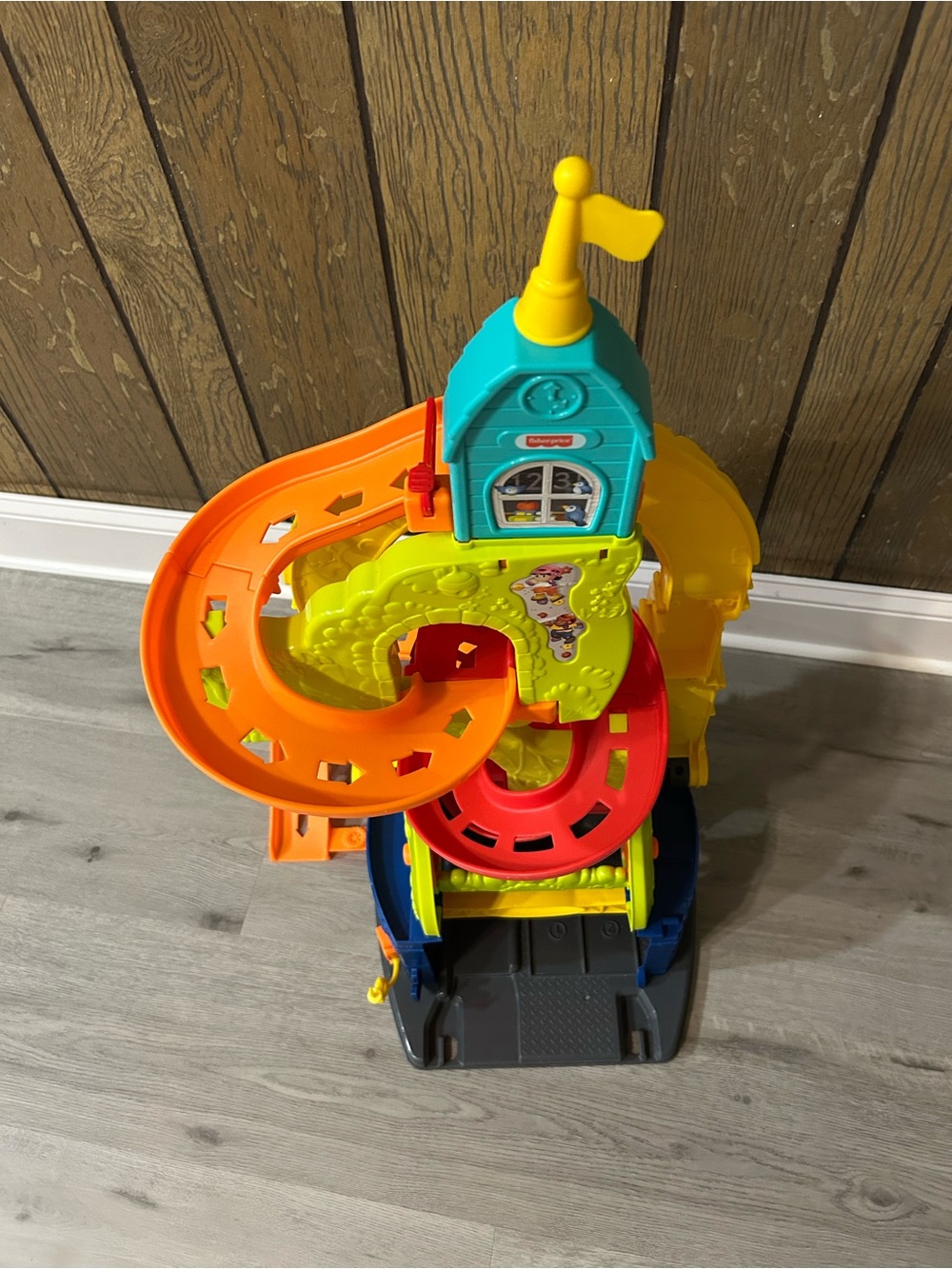 Fisher-Price Bright Orange, Yellow, Red, Blue Spiral Race Tower